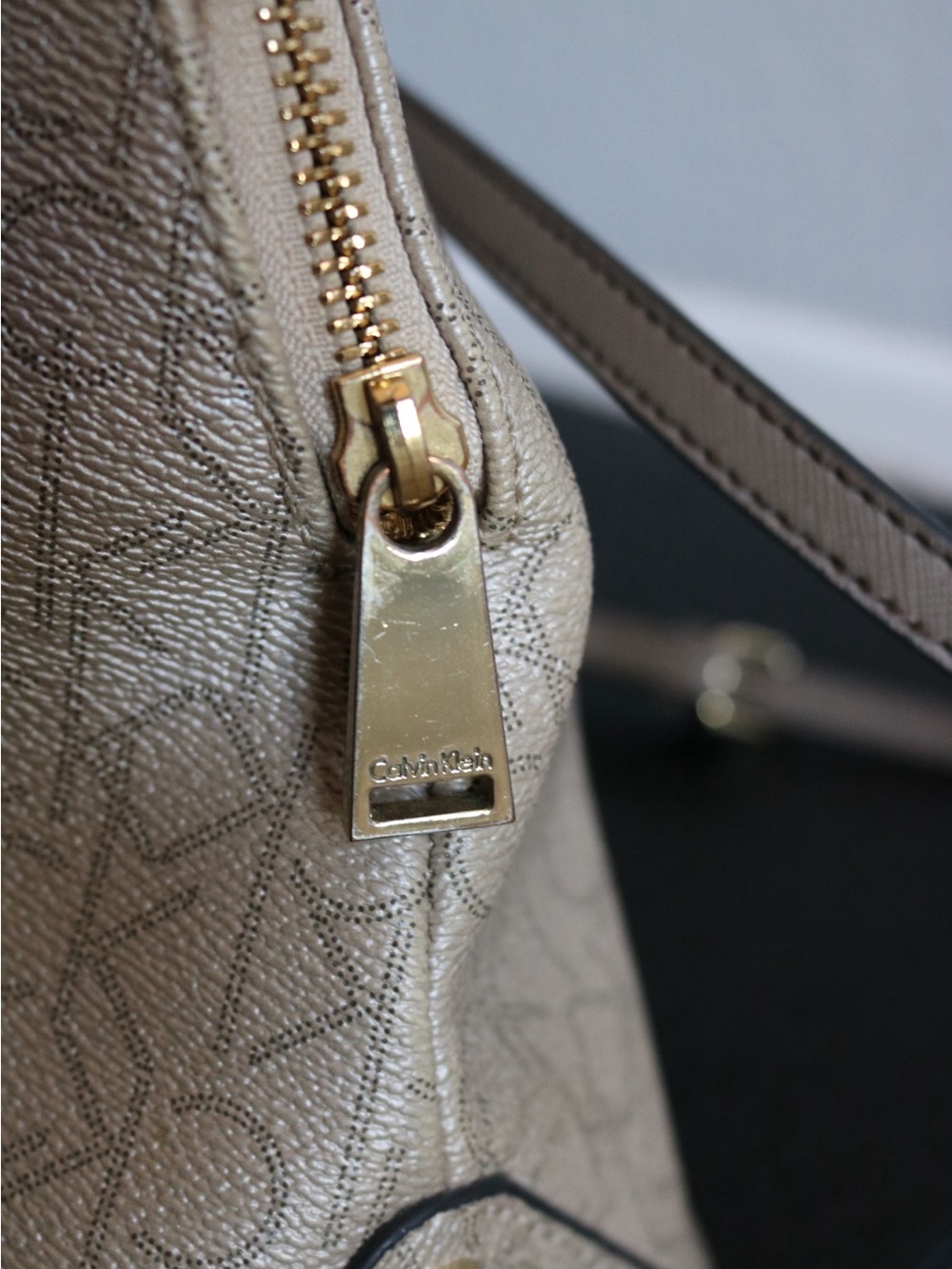 Calvin Klein Monogram Dome Satchel Crossbody Purse - Beige Taupe - Picture 15 of 16